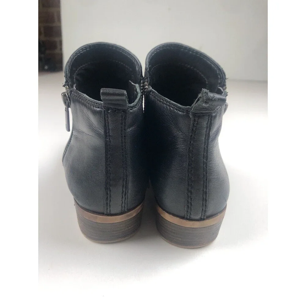 Lucky Brand Basel Black Leather Ankle Boots Zipper Bootie Women's Size 6